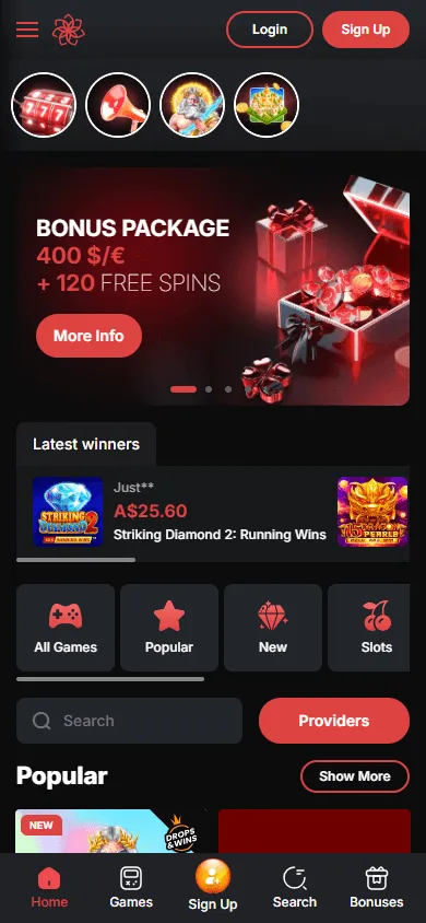 Casino Chan home experience on a mobile device