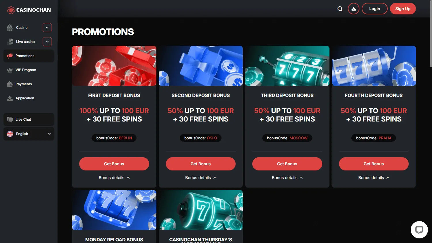 Casino Chan promotions experience on desktop